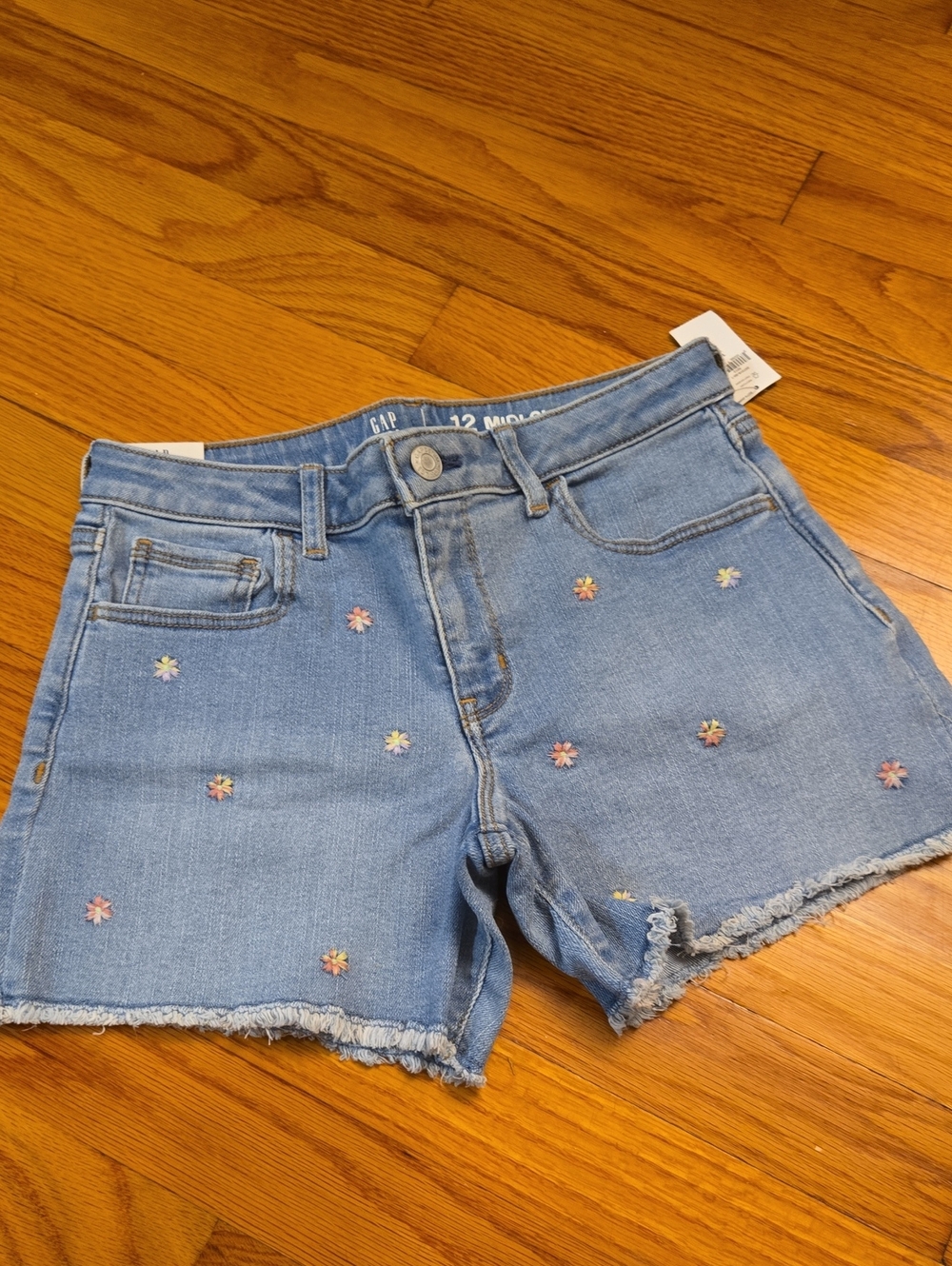 GAP Light Blue Denim Shorts with Multicolor Daisy Embroidery